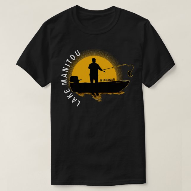 Lake Manitou Fishing Michigan Sunrise T-Shirt (Design Front)
