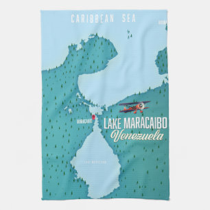 Lake Maracaibo, Venezuela map navigation. Tea Towel