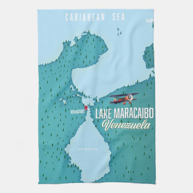 Lake Maracaibo, Venezuela map navigation. Tea Towel (Vertical)
