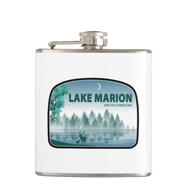 Lake Marion South Carolina Deer Hip Flask (Front)
