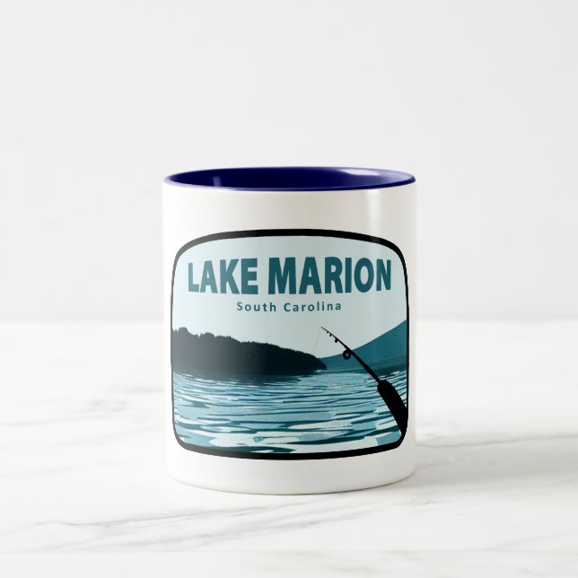 Lake Marion South Carolina Fishing Rod Two-Tone Coffee Mug (Center)