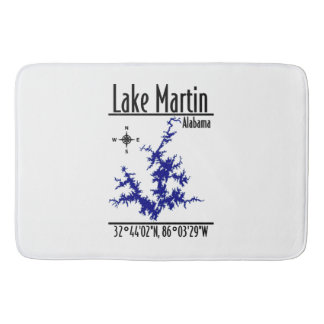 Lake Martin Alabama Blue Nautical Map Coordinates Bath Mat