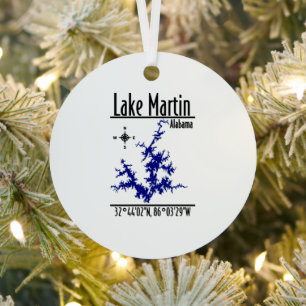 Lake Martin Alabama Blue Nautical Map Metal Circle Tree Decoration