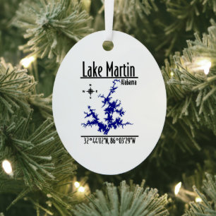 Lake Martin Alabama Blue Nautical Map Metal Oval Tree Decoration
