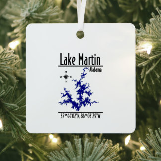 Lake Martin Alabama Blue Nautical Map Metal Square Tree Decoration