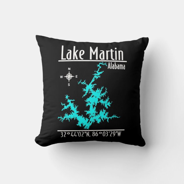 Lake Martin Alabama Map Throw Pillow (Front)