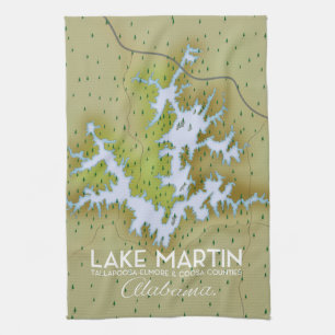 Lake Martin Alabama Travel poster map. Tea Towel