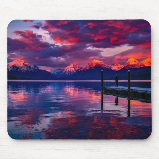 Lake McDonald, Glacier National Park red sky Mouse Pad (Front)