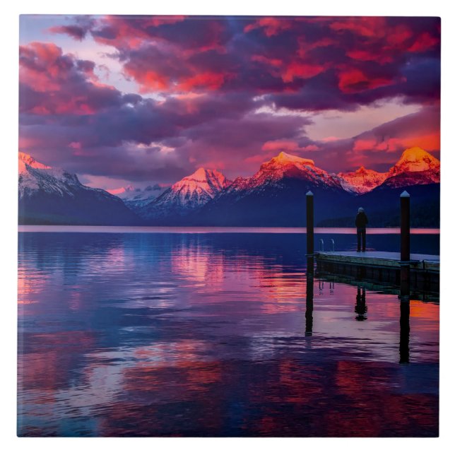 Lake Mcdonald Landscape Montana Ceramic Tile (Front)