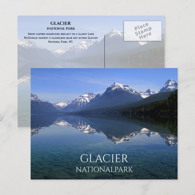 Lake McDonald, Mountain Reflection, Glacier NP Postcard (Front/Back)