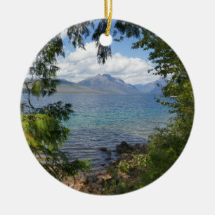 Lake McDonald Through Forest Frame Ceramic Ornament