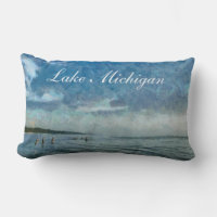 Lake Michigan Bathers Throw Pillow