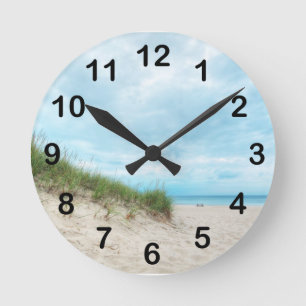 Lake Michigan Beach Landscape Round Clock