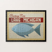 Lake Michigan Blue Fish Vintage Travel