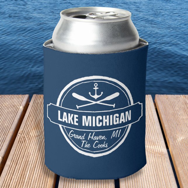 Lake Michigan, custom town, name, anchor, paddles Can Cooler (Creator Uploaded)