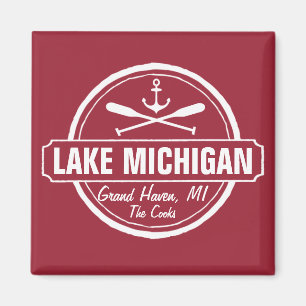 Lake Michigan, custom town, name, anchor, paddles Magnet