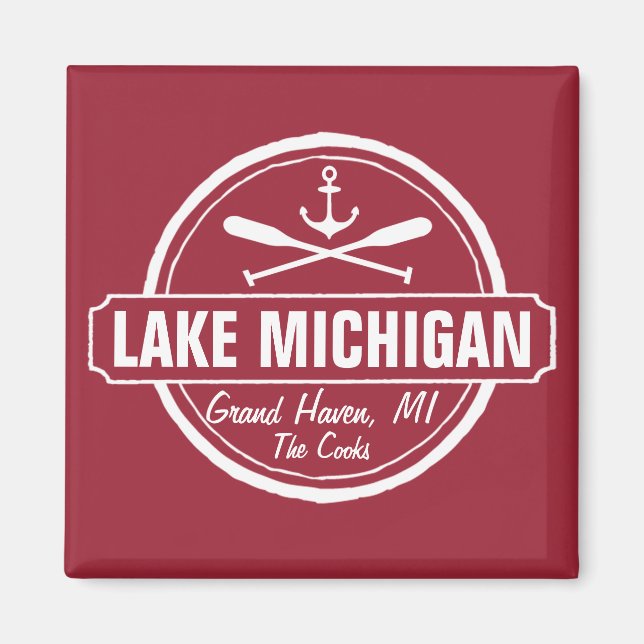 Lake Michigan, custom town, name, anchor, paddles Magnet (Front)