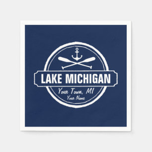Lake Michigan, custom town, name, anchor, paddles Napkin