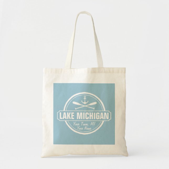 Lake Michigan, custom town, name, anchor, paddles Tote Bag (Front)
