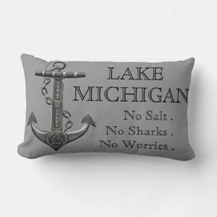 Lake Michigan distressed nautical pirate anchor Lumbar Cushion