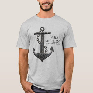 Lake MICHIGAN distressed nautical pirate anchor  T-Shirt