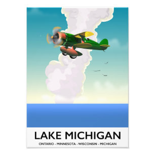 Lake Michigan flight travel poster