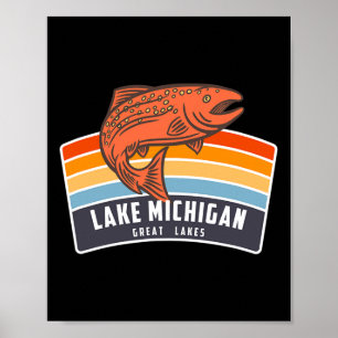 Lake Michigan Great Lakes Salmon Fishing  Poster