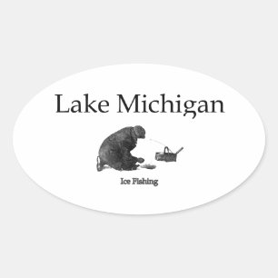 Lake Michigan Ice Fishing Oval Sticker