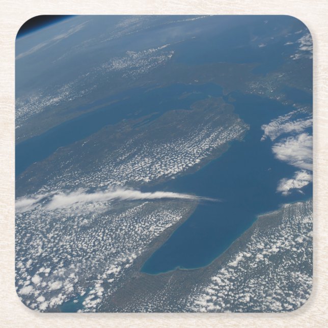 Lake Michigan, Lake Huron And State Of Michigan. Square Paper Coaster (Front)