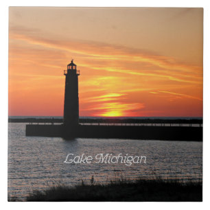 Lake Michigan Lighthouse Ceramic Tile