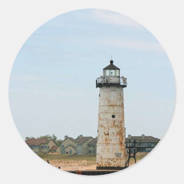 Lake Michigan Lighthouse Classic Round Sticker (Front)