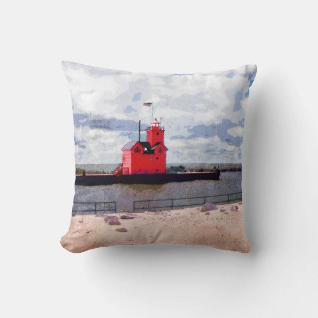 Lake Michigan Lighthouse Cushion (Front)