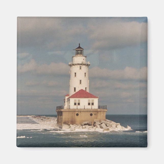 Lake Michigan Lighthouse Square Magnet (Front)