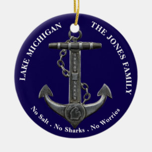 Lake MICHIGAN Patriotic distressed anchor nautical Ceramic Ornament