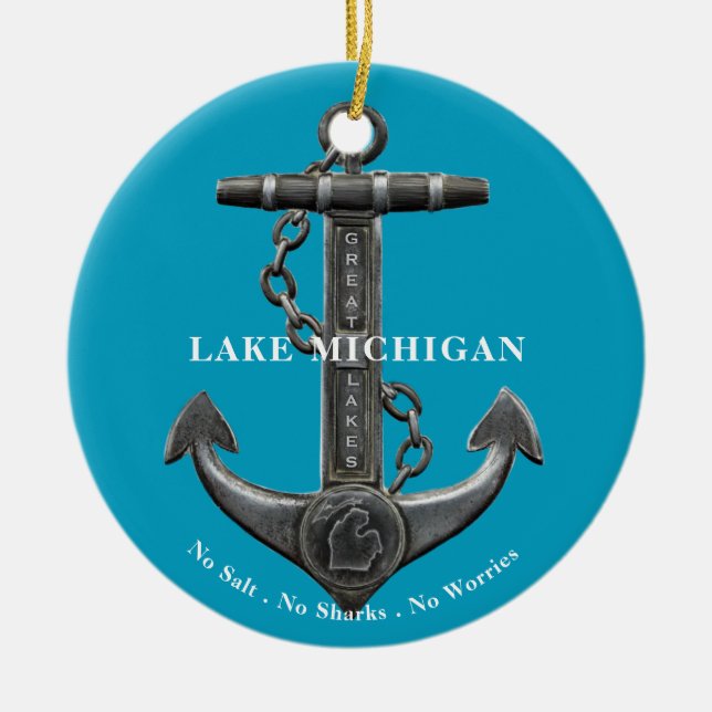 Lake Michigan Patriotic distressed anchor pirate  Ceramic Ornament (Front)