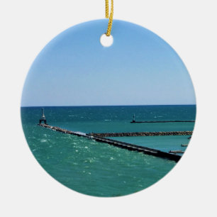 Lake Michigan, Port Washington, WI Ceramic Ornament