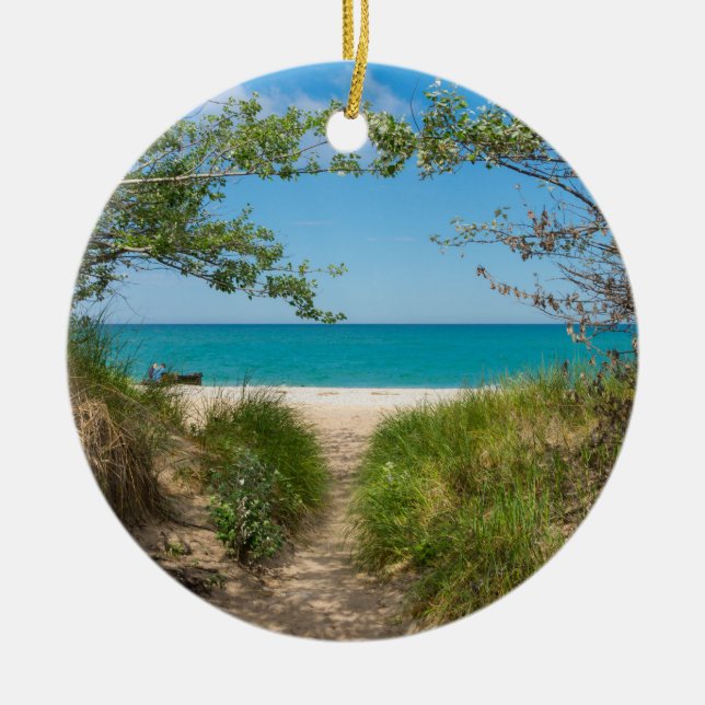 Lake Michigan Tranquillity Ceramic Tree Decoration (Front)