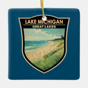 Lake Michigan Travel Art Vintage Ceramic Ornament