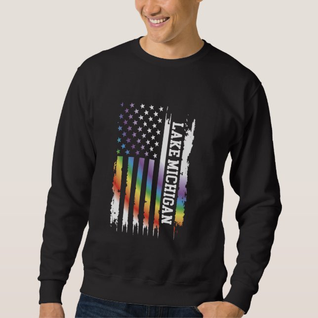 Lake Michigan United States Distressed Rainbow w U Sweatshirt (Front)