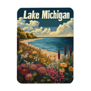 Lake Michigan Vintage Travel Magnet