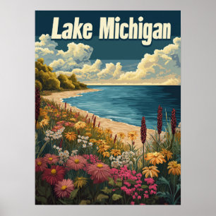 Lake Michigan Vintage Travel  Poster