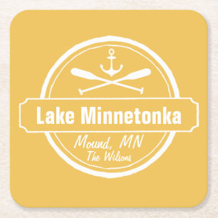 Lake Minnetonka Minnesota anchor town and name Square Paper Coaster