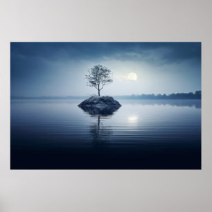 Lake Mist Moon Light Tranquil Peaceful Poster