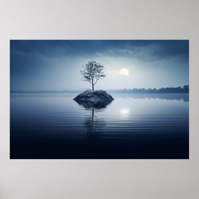 Lake Mist Moon Light Tranquil Peaceful  Poster (Front)