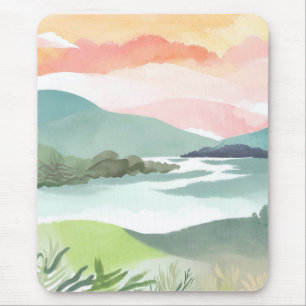 Lake Morning Sunrise Watercolor Nature Mouse Pad