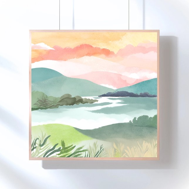 Lake Morning Sunrise | Watercolor Nature Poster (Creator Uploaded)