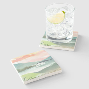 Lake Morning Sunrise Watercolor Nature Stone Coaster
