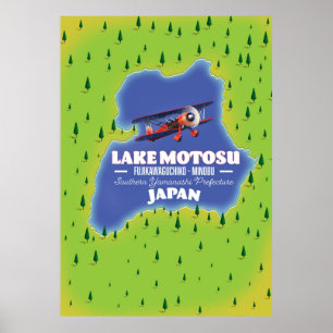Lake Motosu Japanese Travel map. Poster