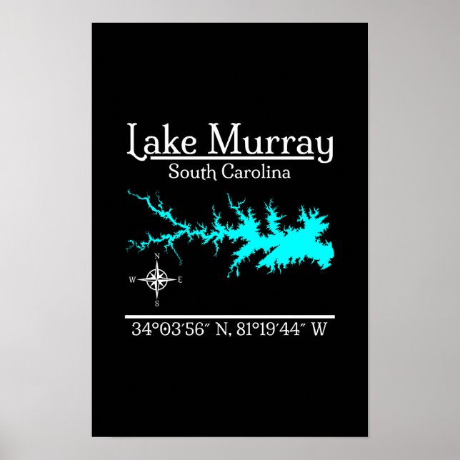 Lake Murray South Carolina Map Coordinates Artwork Poster (Front)