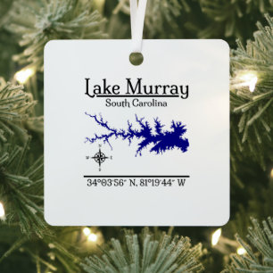 Lake Murray South Carolina Metal Square Map Art Tree Decoration